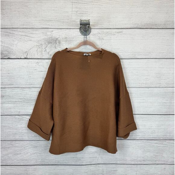 White Birch Plus Size Brown Ribbed Wide Neck Cuff Sleeve Top Size 2X - Picture 1 of 6